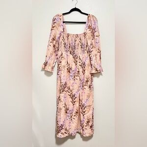 House of Harlow 1960 floral printed milk maid linen blend midi dress
